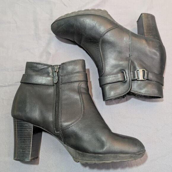 Artica Black Leather Chunky Heel Ankle Boots Size 8.5 - Picture 6 of 8